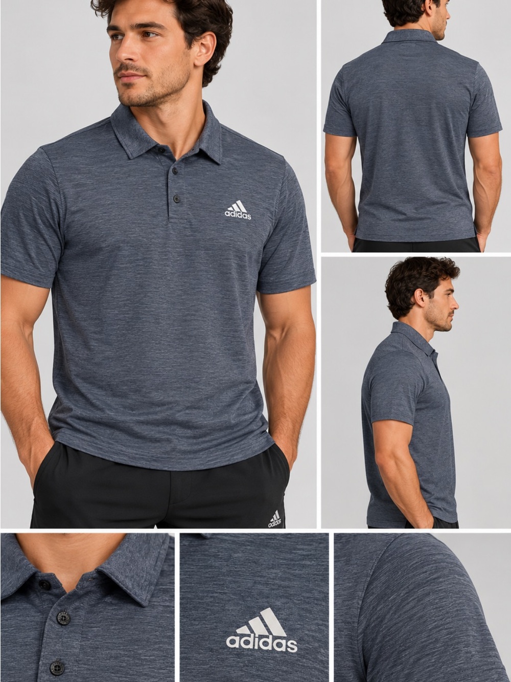 adidas Men’s Heathered Blue Polo with White Logo